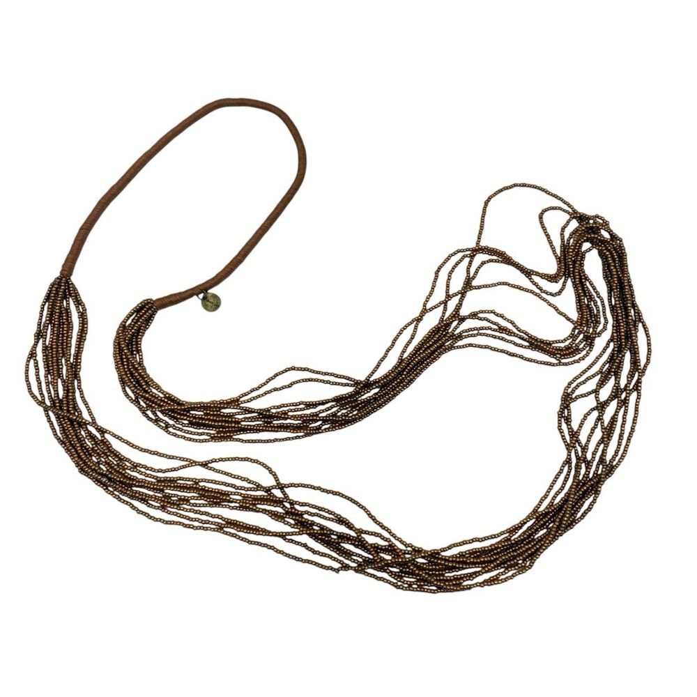 Chan Luu Long Necklace MultiStrand Bronze Copper Seed Bead Boho Layering Artisan